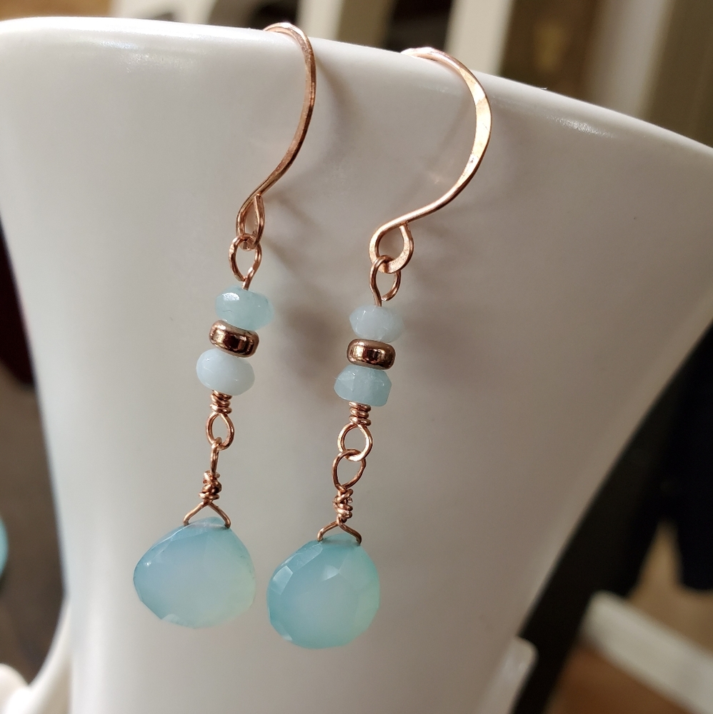 Chalcedony and Copper Earrings